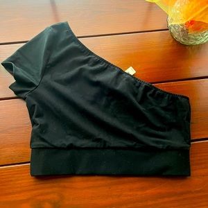 Black VS off-shoulder workout crop top, XS/S, NWT